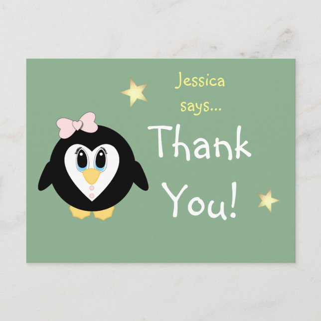 Thanks for Christmas gifts penguin from girl name Postcard (Front)