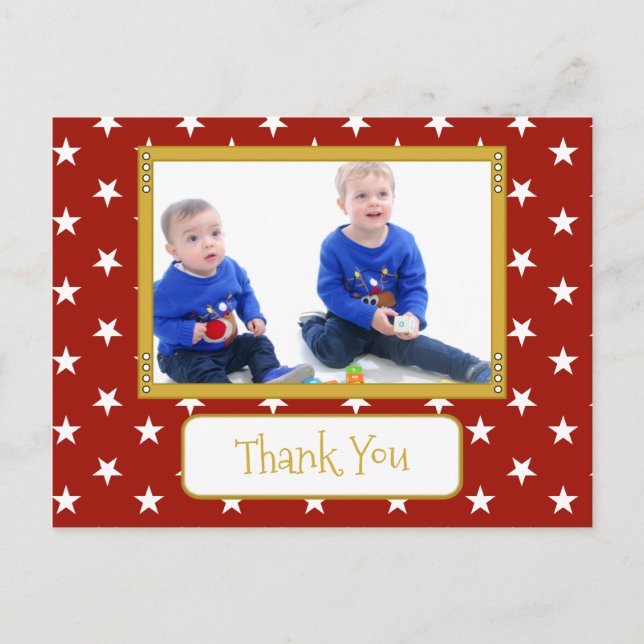 Thanks for Christmas gifts red with stars photo Postcard (Front)