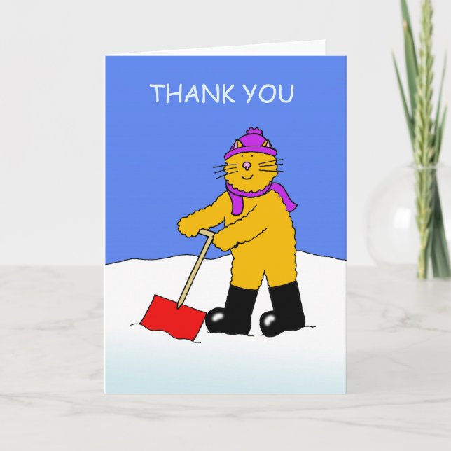 Thanks for Clearing Snow Cartoon Cat Thank You Card (Front)