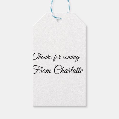 thanks for coming add name text message  gift tags