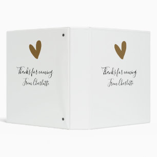 thanks for coming add name text message gold heart 3 ring binder