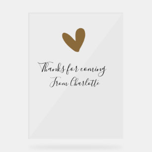 thanks for coming add name text message gold heart acrylic sign