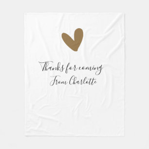 thanks for coming add name text message gold heart fleece blanket