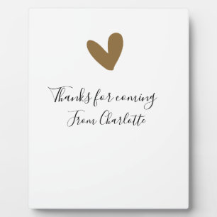 thanks for coming add name text message gold heart plaque