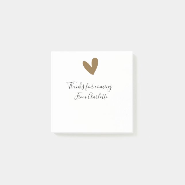 thanks for coming add name text message gold heart post-it notes (Front)