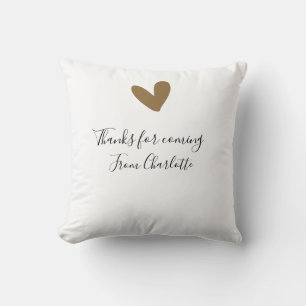 thanks for coming add name text message gold heart throw pillow