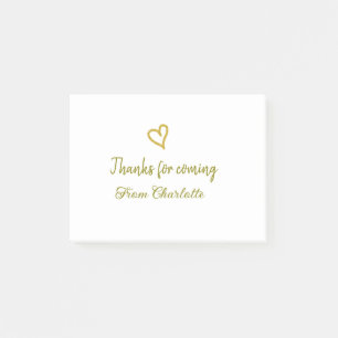 thanks for coming add name text message golden hea post-it notes