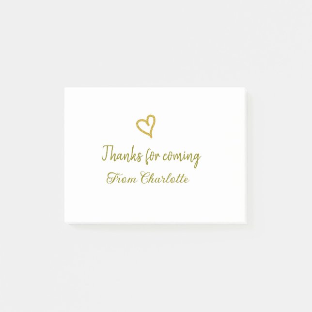 thanks for coming add name text message golden hea post-it notes (Front)