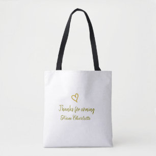 thanks for coming add name text message golden hea tote bag