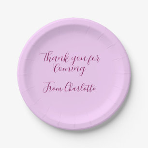 thanks for coming add name text message mauve paper plates