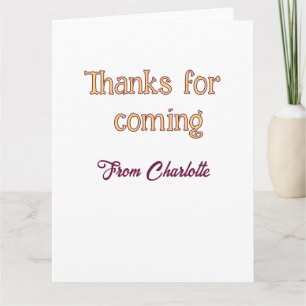 thanks for coming add name text message orange card