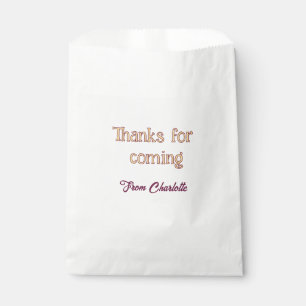 thanks for coming add name text message orange favor bag