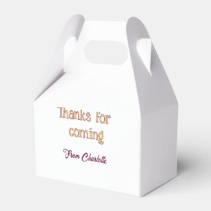 thanks for coming add name text message orange favor boxes