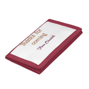 thanks for coming add name text message orange tri-fold wallet