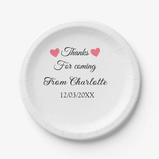 thanks for coming add name text message  paper plates (Front)