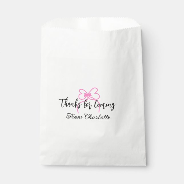 thanks for coming add name text message pink bow f favor bag (Front)