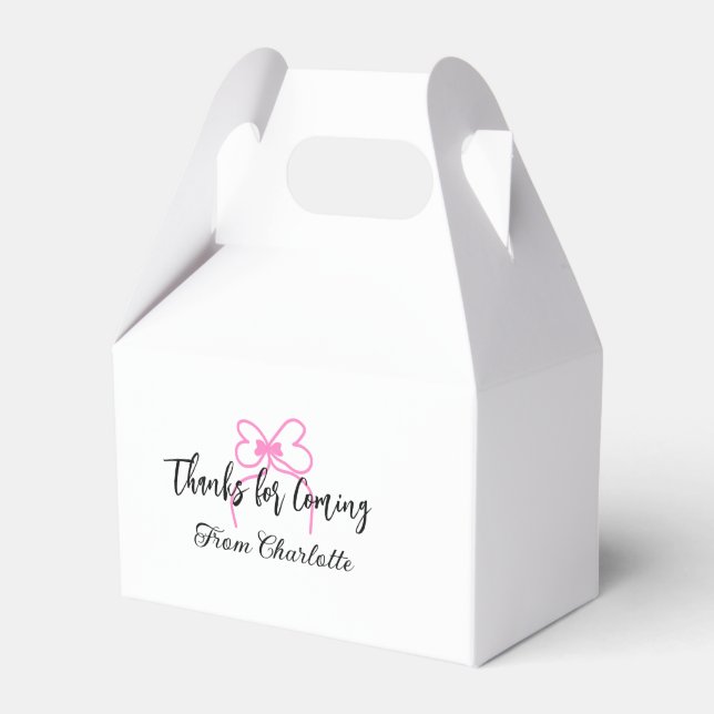 thanks for coming add name text message pink bow f favor boxes (Front Side)
