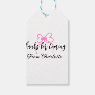 thanks for coming add name text message pink bow f gift tags