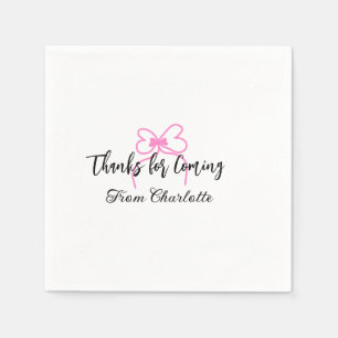 thanks for coming add name text message pink bow f napkins
