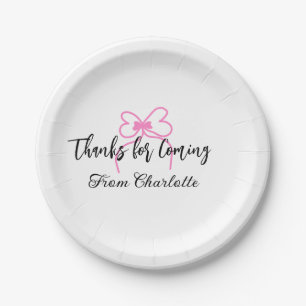 thanks for coming add name text message pink bow f paper plates