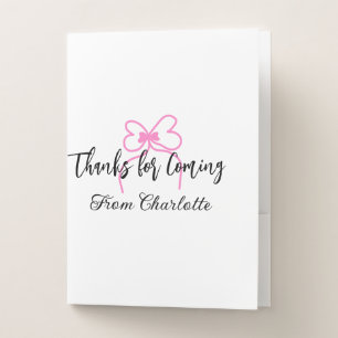 thanks for coming add name text message pink bow f pocket folder