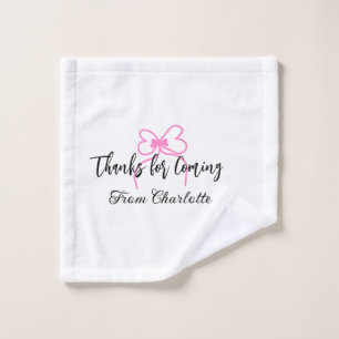 thanks for coming add name text message pink bow f wash cloth