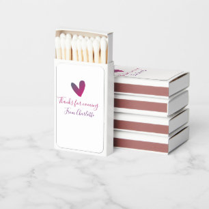 thanks for coming add name text message pink heart matchboxes