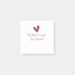 thanks for coming add name text message pink heart post-it notes