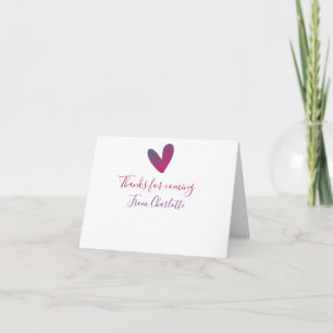 thanks for coming add name text message pink heart thank you card