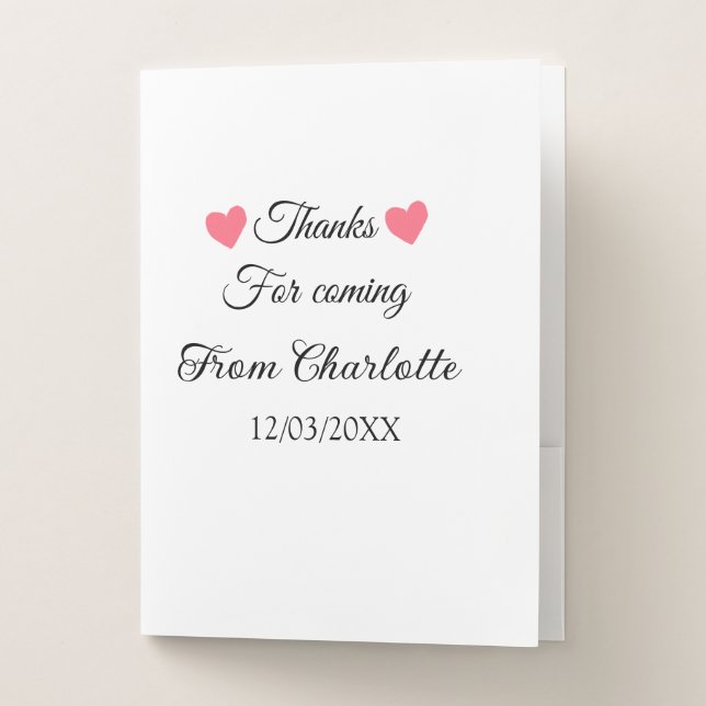 thanks for coming add name text message  pocket folder (Front)