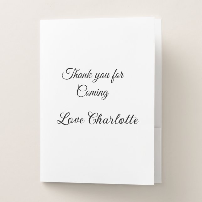 thanks for coming add name text message  pocket folder (Front)