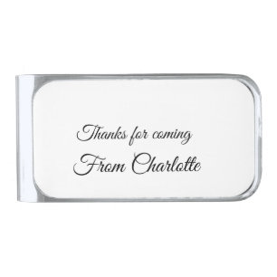 thanks for coming add name text message silver finish money clip