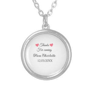 thanks for coming add name text message silver plated necklace
