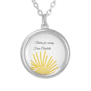 thanks for coming add name text message sun silver plated necklace
