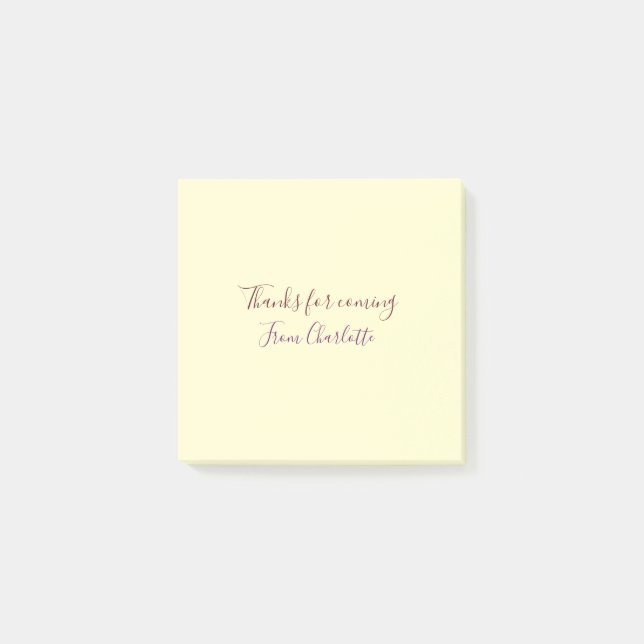 thanks for coming add name text message yellow pas post-it notes (Front)