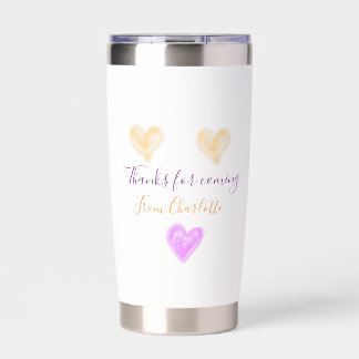 thanks for coming add name text orange purple hear insulated tumbler