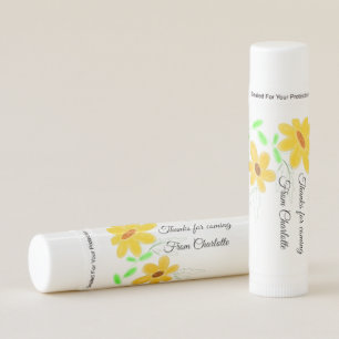 thanks for coming add name text yellow sunflower b lip balm