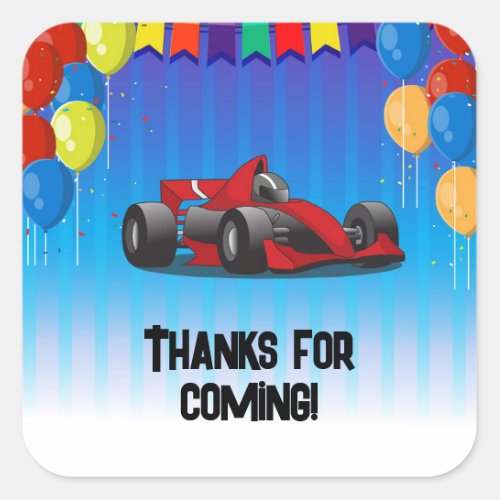 Thanks for coming _ birthday party race car square sticker