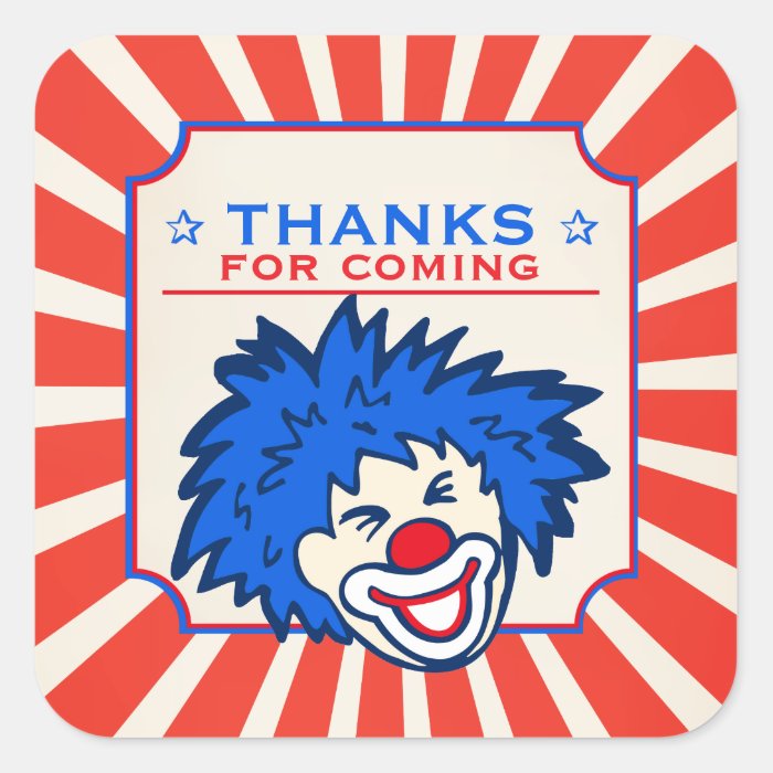 Thanks for coming circus clown birthday sticker | Zazzle