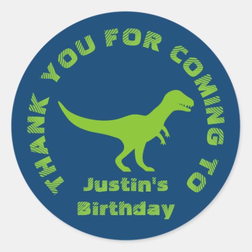 Thanks for coming dinosaur birthday party stickers