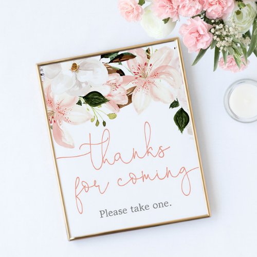 Thanks for coming favors sign blush pink floral