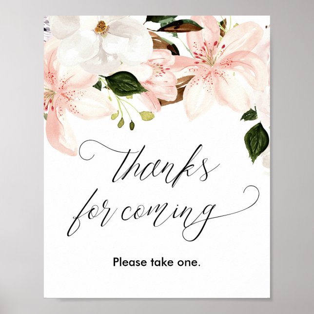 Thanks for coming favors sign blush pink floral (Front)