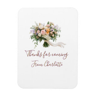 thanks for coming floral bouque green blue name mo magnet