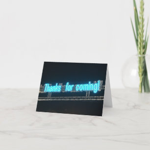 "Thanks for Coming!" Glowing Blue Neon Carnival Si Thank You Card