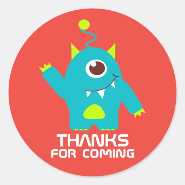 Thanks for coming kids alien birthday sticker (Front)