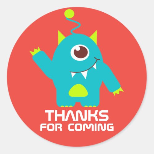 Thanks for coming kids alien birthday sticker