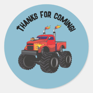 Thanks For Coming Monster Truck Birthday Blue Classic Round Sticker