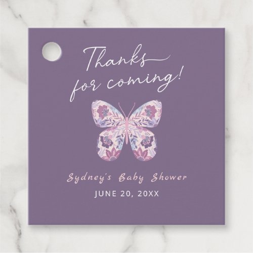 Thanks for Coming Purple Butterfly Baby Shower Favor Tags