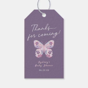 Thanks for Coming Purple Butterfly Baby Shower Gift Tags
