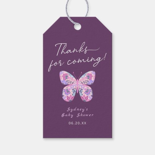 Thanks for Coming Purple Butterfly Baby Shower Gift Tags